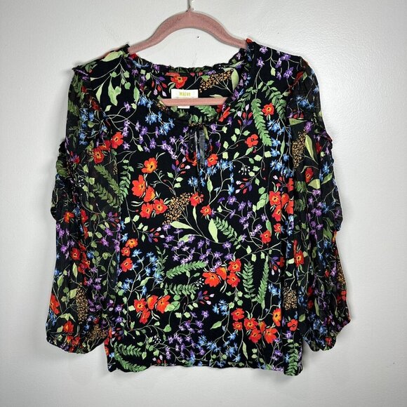 Anthropologie Maeve Jacquin Peasant Blouse Size Medium Dark Floral Career Work - Picture 1 of 9